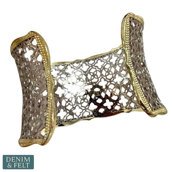 Kendra Scott Candice Statement Cuff Bracelet – Gold & Silver Filigree Adjustable - Picture 4 of 14